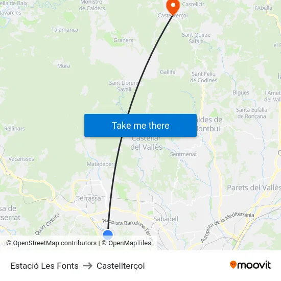 Estació Les Fonts to Castellterçol map