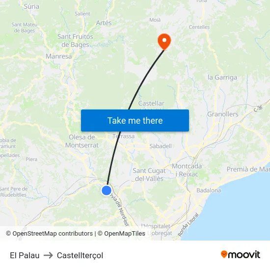 El Palau to Castellterçol map