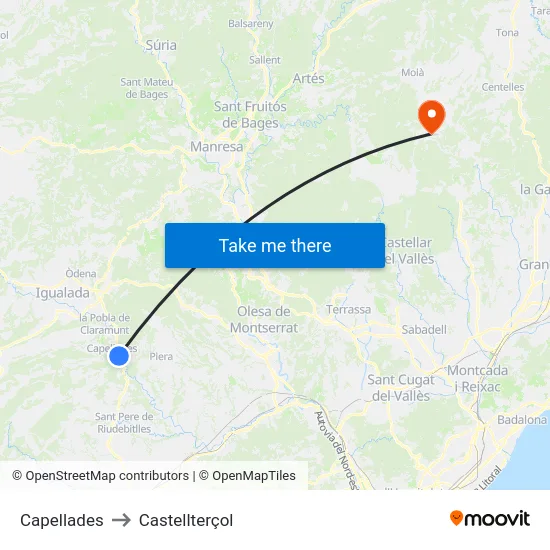 Capellades to Castellterçol map