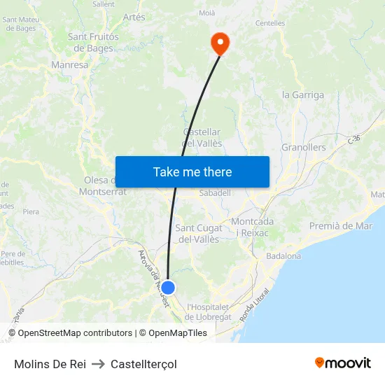 Molins De Rei to Castellterçol map