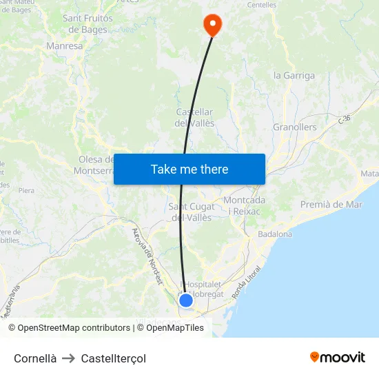Cornellà to Castellterçol map