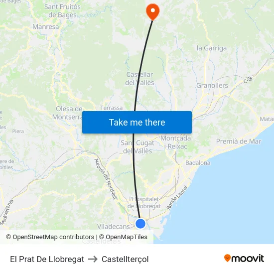 El Prat De Llobregat to Castellterçol map