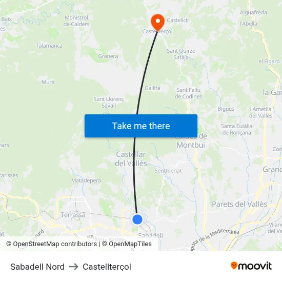 Sabadell Nord to Castellterçol map