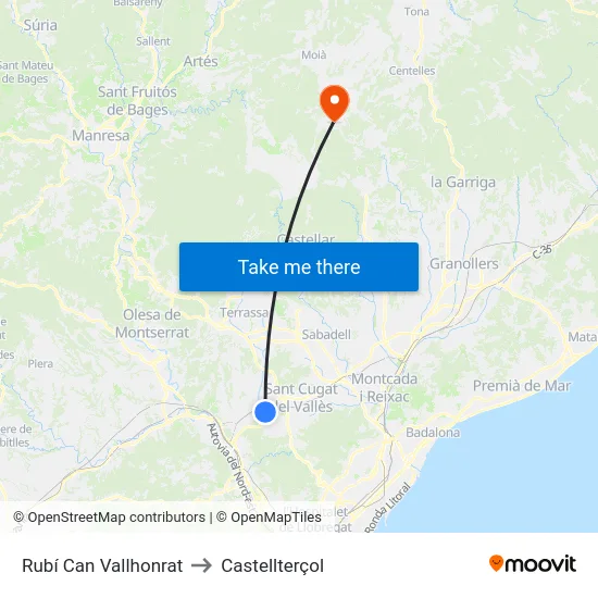 Rubí Can Vallhonrat to Castellterçol map