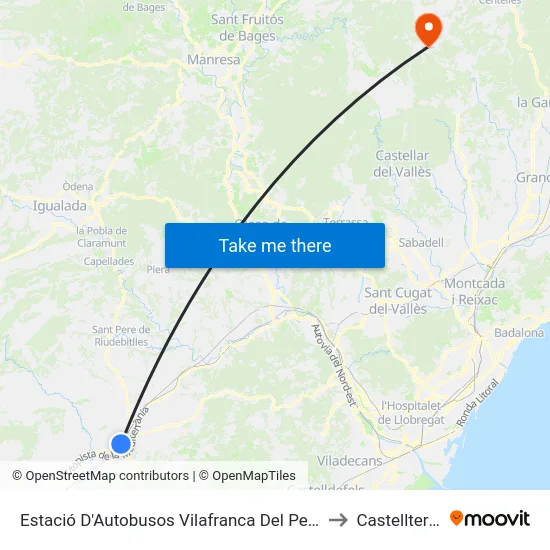 Estació D'Autobusos Vilafranca Del Penedès to Castellterçol map