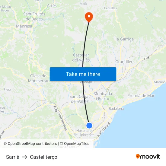 Sarrià to Castellterçol map