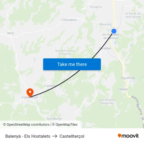 Balenyà - Els Hostalets to Castellterçol map
