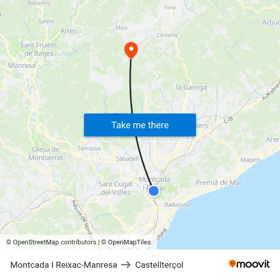 Montcada I Reixac-Manresa to Castellterçol map
