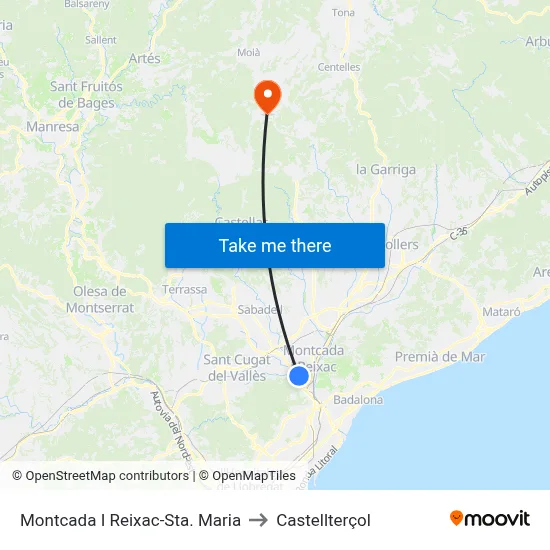 Montcada I Reixac-Sta. Maria to Castellterçol map