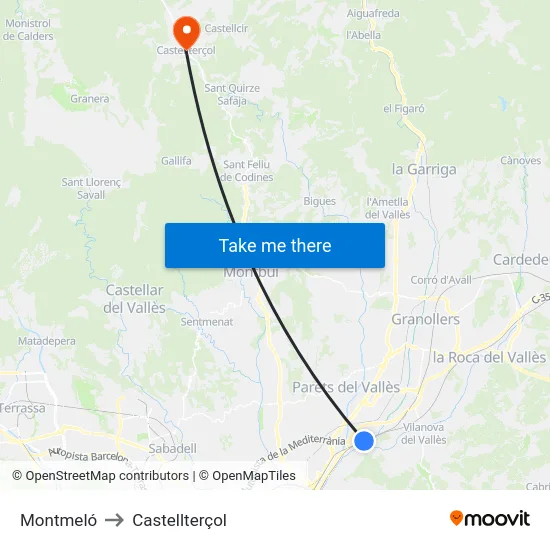 Montmeló to Castellterçol map