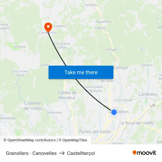Granollers - Canovelles to Castellterçol map