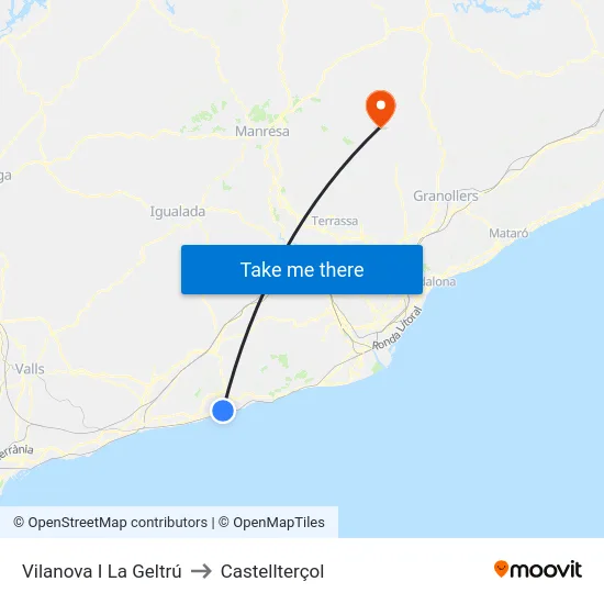 Vilanova I La Geltrú to Castellterçol map