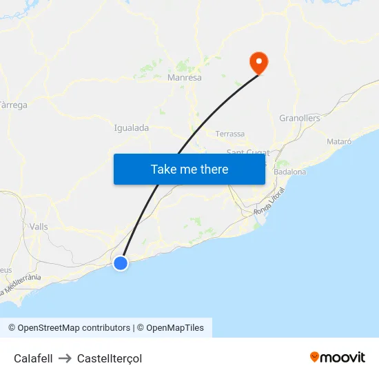Calafell to Castellterçol map
