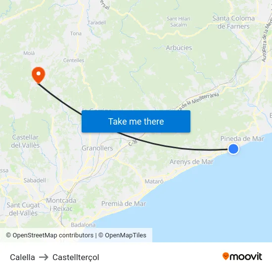 Calella to Castellterçol map