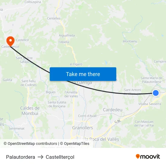 Palautordera to Castellterçol map