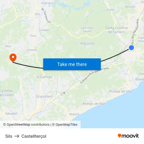 Sils to Castellterçol map