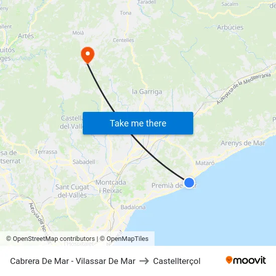 Cabrera De Mar - Vilassar De Mar to Castellterçol map