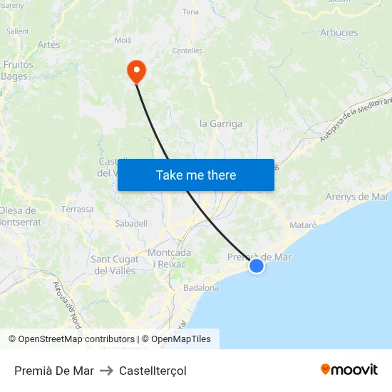 Premià De Mar to Castellterçol map