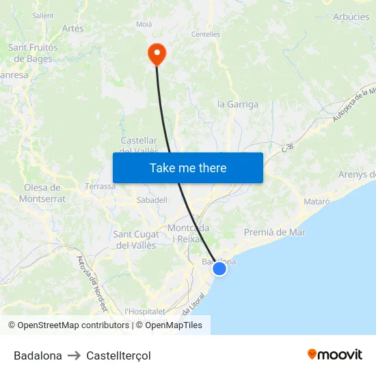 Badalona to Castellterçol map