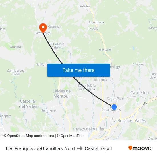 Les Franqueses-Granollers Nord to Castellterçol map
