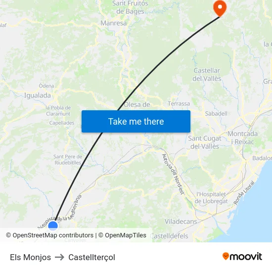 Els Monjos to Castellterçol map