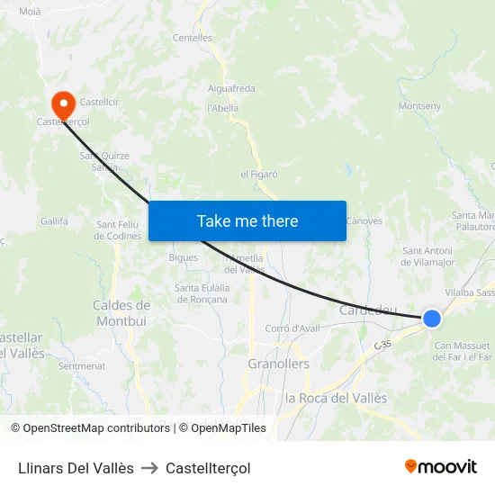 Llinars Del Vallès to Castellterçol map