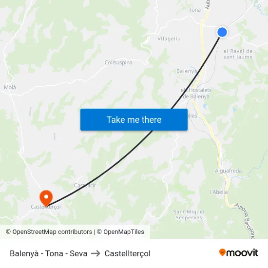 Balenyà - Tona - Seva to Castellterçol map