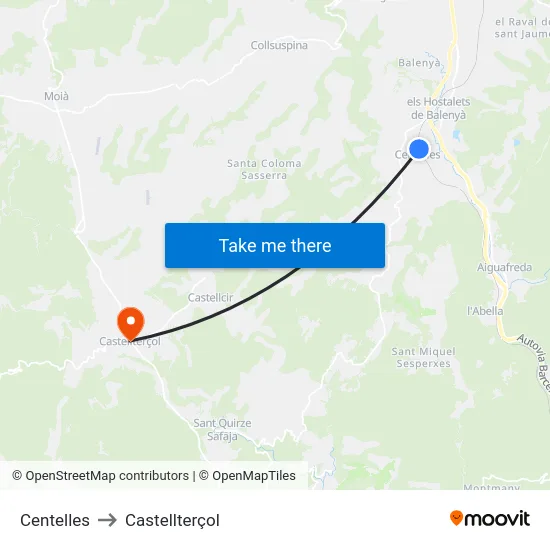 Centelles to Castellterçol map