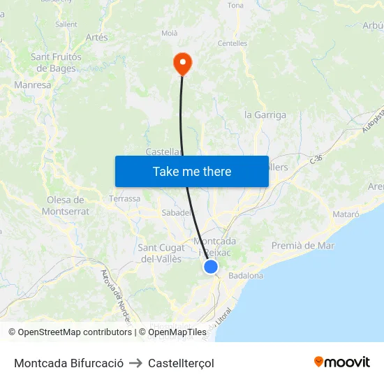 Montcada Bifurcació to Castellterçol map