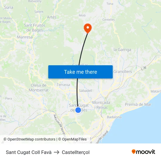 Sant Cugat Coll Favà to Castellterçol map