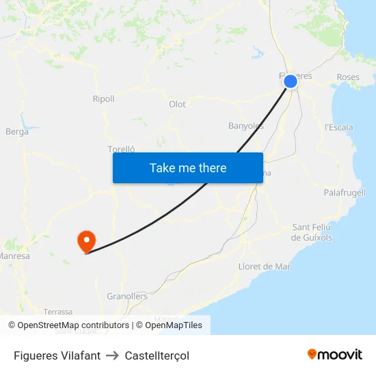 Figueres Vilafant to Castellterçol map