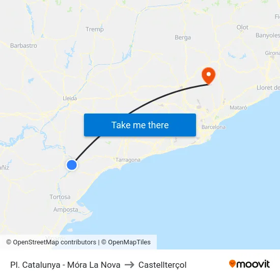 Pl. Catalunya - Móra La Nova to Castellterçol map
