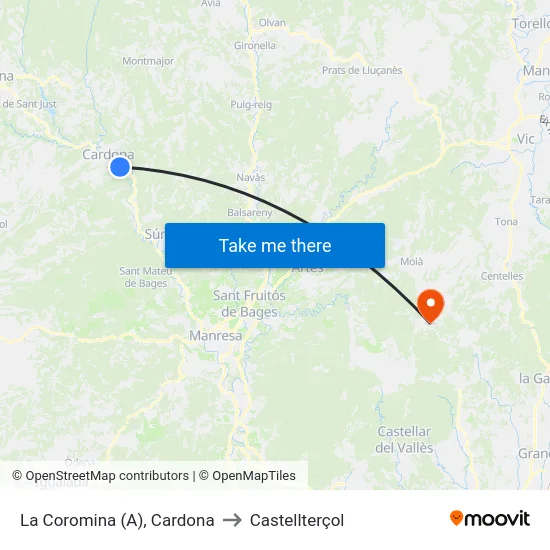 La Coromina (A), Cardona to Castellterçol map