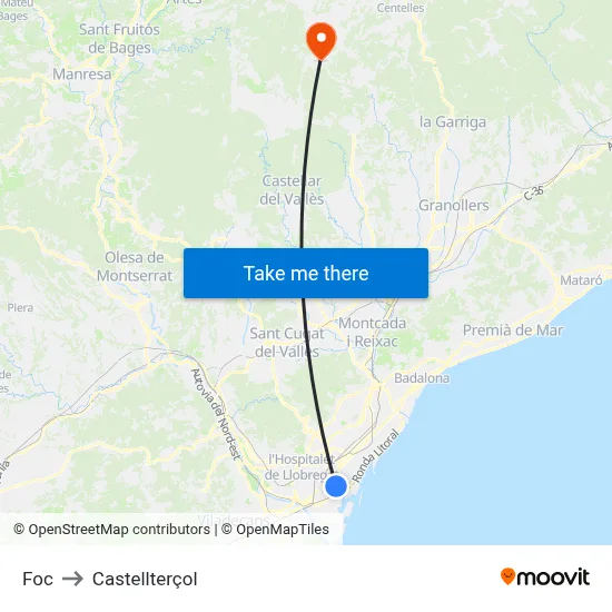 Foc to Castellterçol map