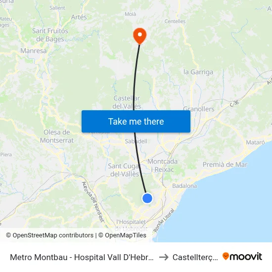 Metro Montbau - Hospital Vall D'Hebron to Castellterçol map