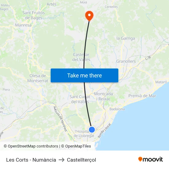 Les Corts - Numància to Castellterçol map