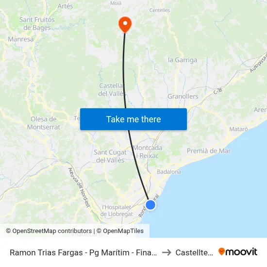 Ramon Trias Fargas - Pg Marítim - Final Trajecte to Castellterçol map