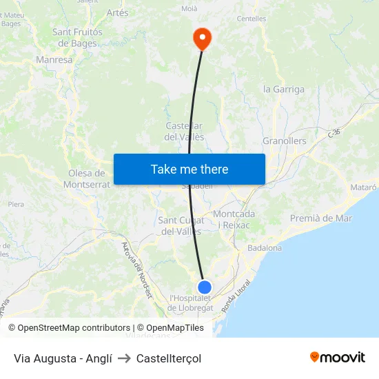 Via Augusta - Anglí to Castellterçol map