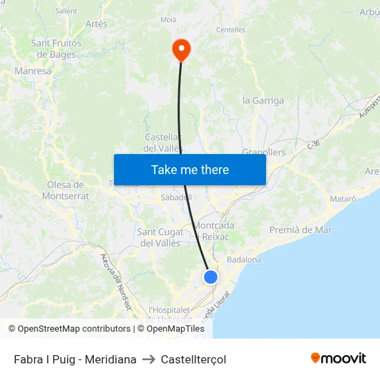 Fabra I Puig - Meridiana to Castellterçol map