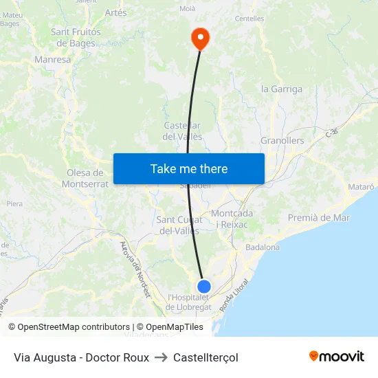 Via Augusta - Doctor Roux to Castellterçol map