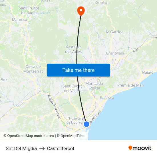 Sot Del Migdia to Castellterçol map