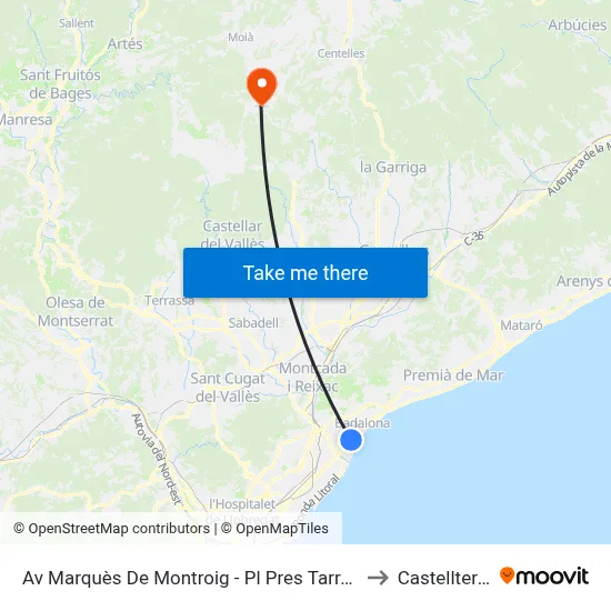 Av Marquès De Montroig - Pl Pres Tarradellas to Castellterçol map