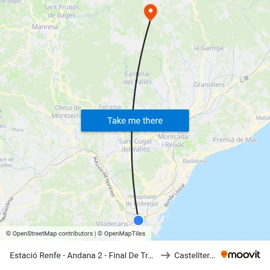 Estació Renfe - Andana 2 - Final De Trajecte to Castellterçol map