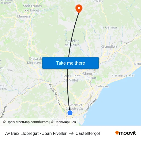 Av Baix Llobregat - Joan Fiveller to Castellterçol map
