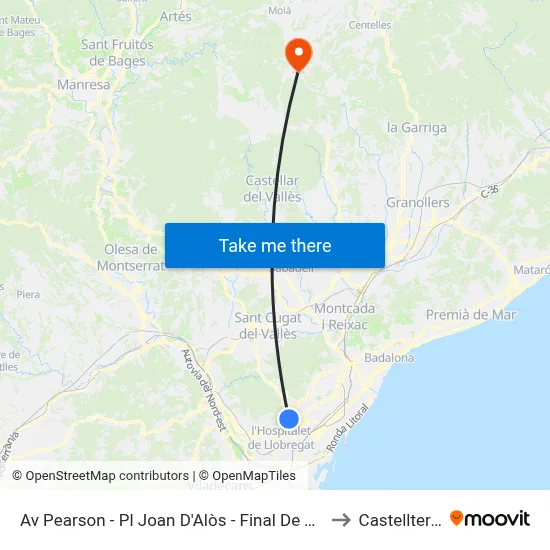 Av Pearson - Pl Joan D'Alòs - Final De Trajecte to Castellterçol map