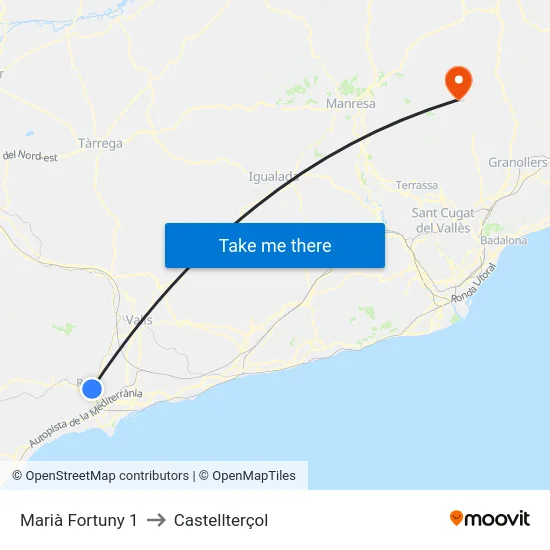 Marià Fortuny 1 to Castellterçol map