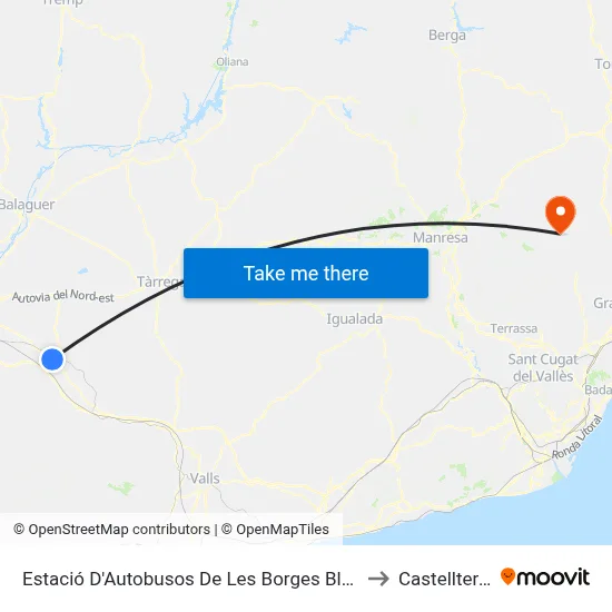 Estació D'Autobusos De Les Borges Blanques to Castellterçol map