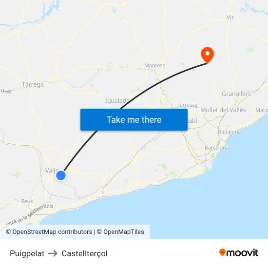 Puigpelat to Castellterçol map
