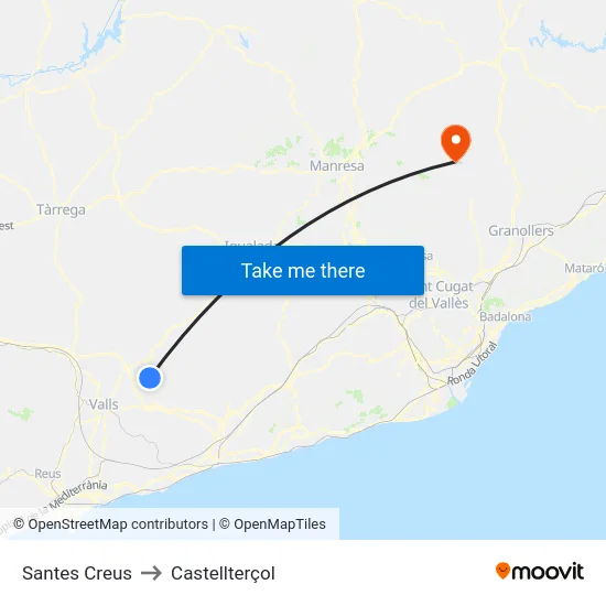 Santes Creus to Castellterçol map