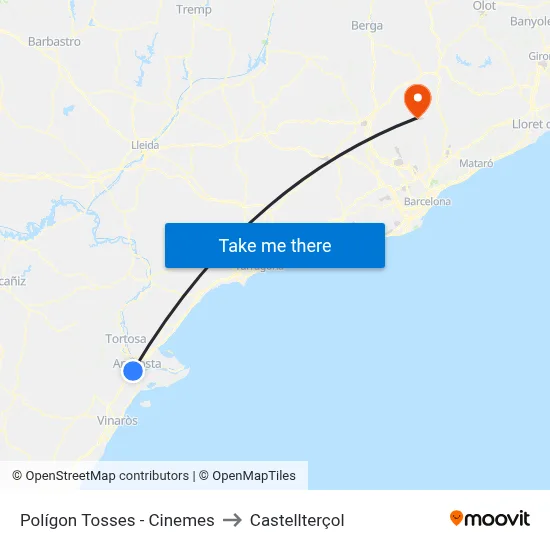 Polígon Tosses - Cinemes to Castellterçol map